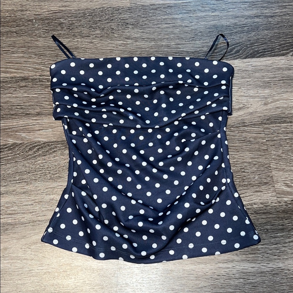NWOT Super Cute Navy Blue and White Polka Dot Strapless Top Medium